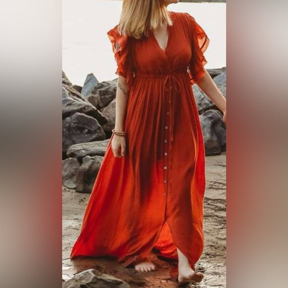 **LAST ONE** Boho Plunging Neck Gauze Cover Up Photoshoot Maternity Maxi Dress - Picture 11 of 13